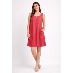 J.Jill Coral Pink Linen Sleeveless Tank Dress with Pockets Size Small